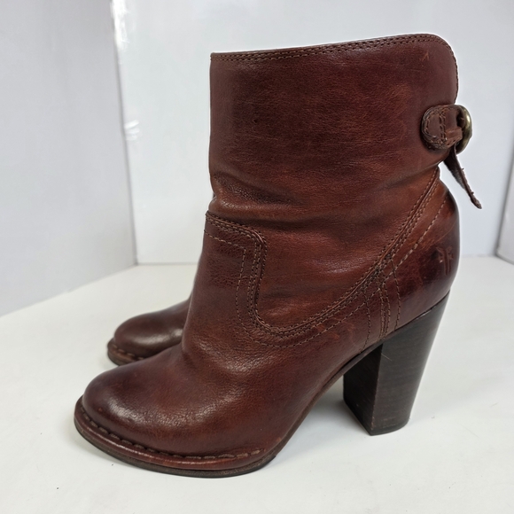 FRYE Lucinda Brown Leather Ankle Booties - Picture 2 of 12